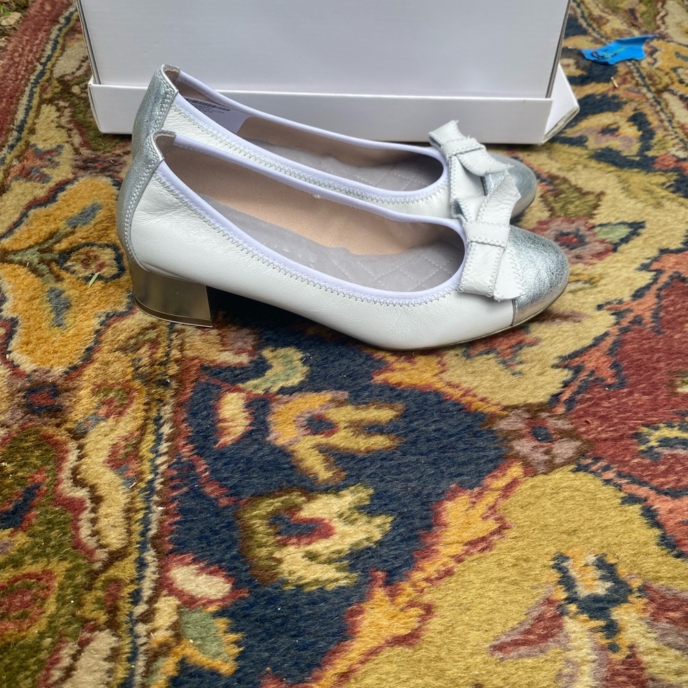 Hispanitas Silver and White White Ballet Block Heels